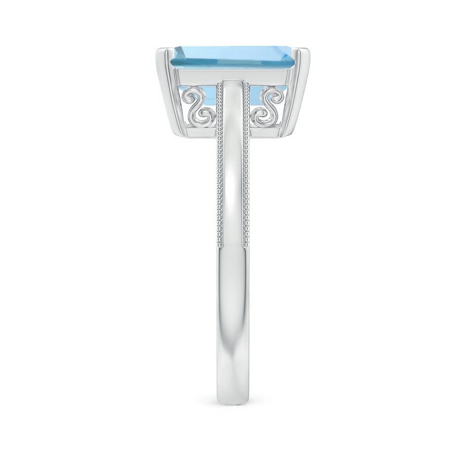 10x8mm AAA Emerald-Cut Aquamarine Solitaire Ring with Milgrain in P950 Platinum side-2