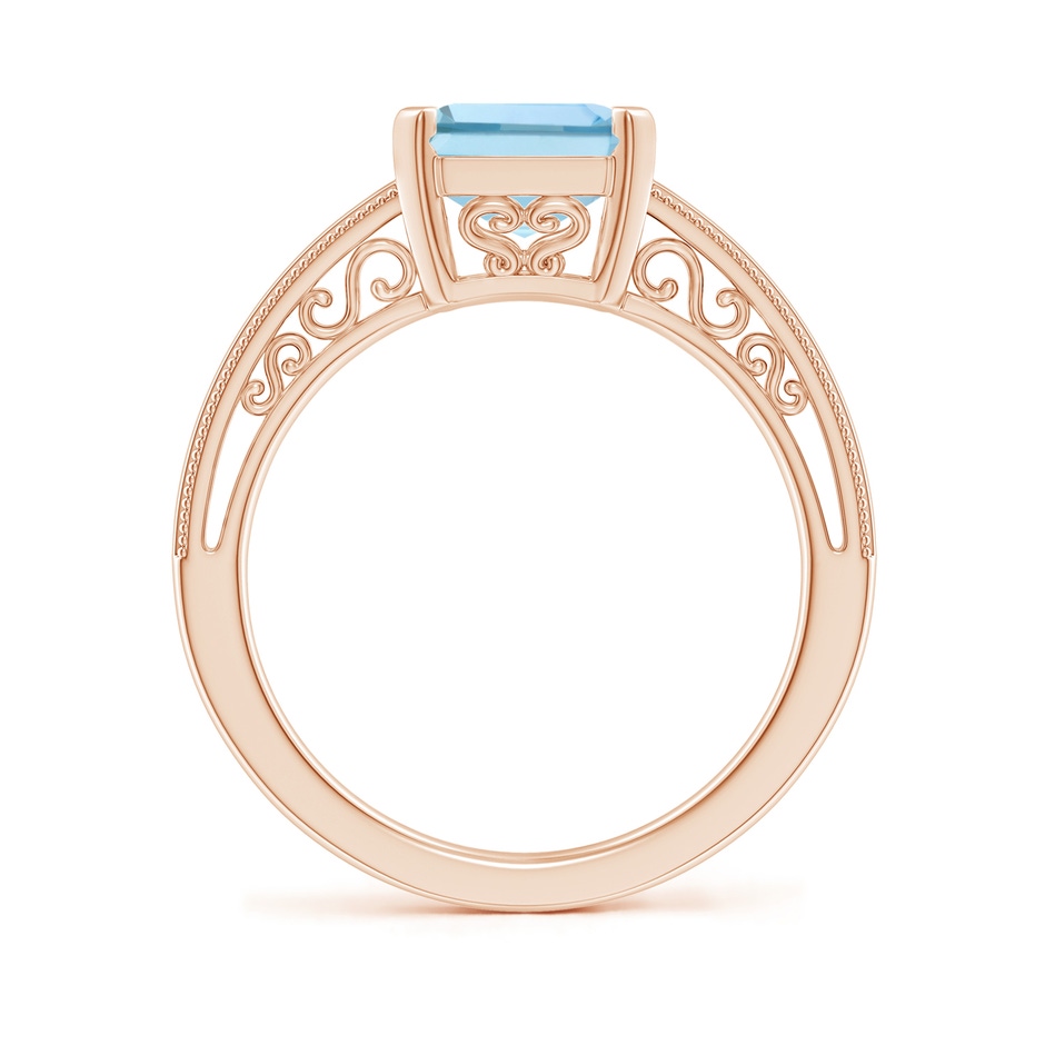 10x8mm AAA Emerald-Cut Aquamarine Solitaire Ring with Milgrain in Rose Gold side-1