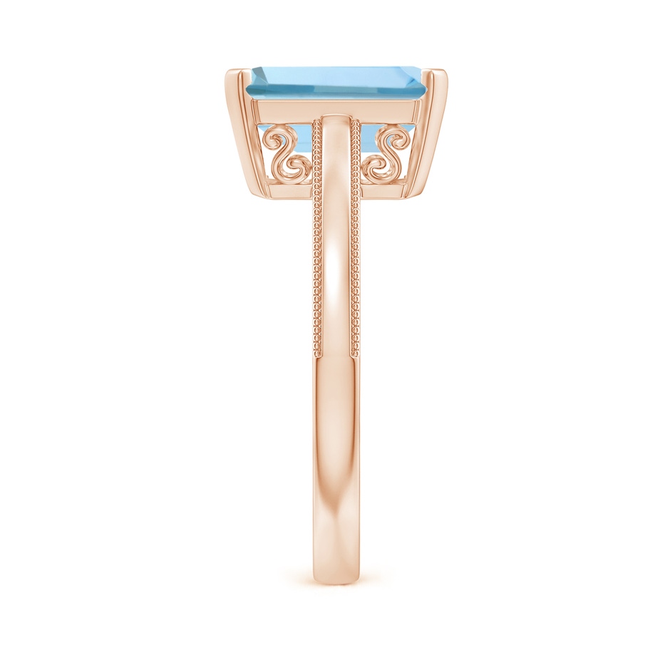 10x8mm AAA Emerald-Cut Aquamarine Solitaire Ring with Milgrain in Rose Gold side-2