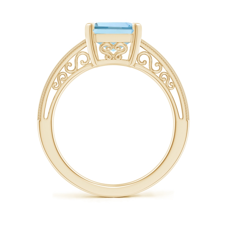 10x8mm AAA Emerald-Cut Aquamarine Solitaire Ring with Milgrain in Yellow Gold side-1