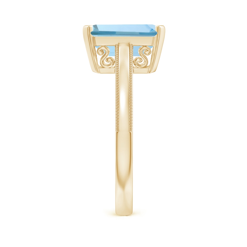 10x8mm AAA Emerald-Cut Aquamarine Solitaire Ring with Milgrain in Yellow Gold side-2