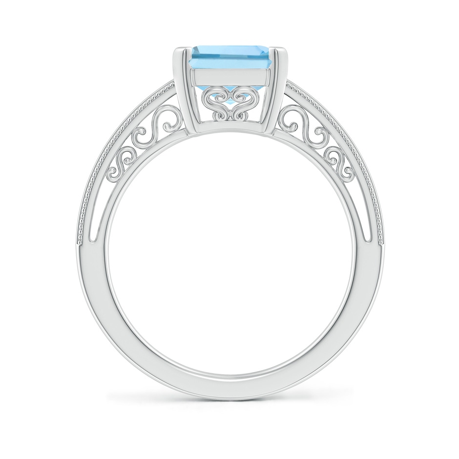 10x8mm AAAA Emerald-Cut Aquamarine Solitaire Ring with Milgrain in P950 Platinum side-1
