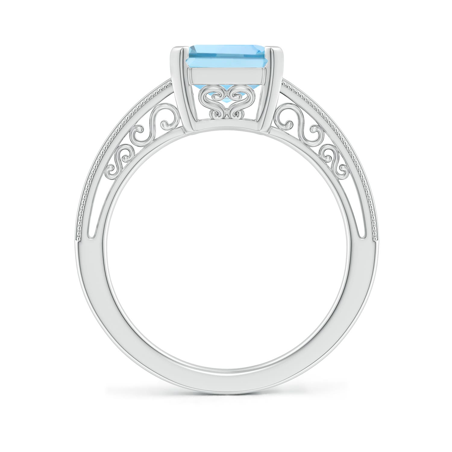 10x8mm AAAA Emerald-Cut Aquamarine Solitaire Ring with Milgrain in P950 Platinum