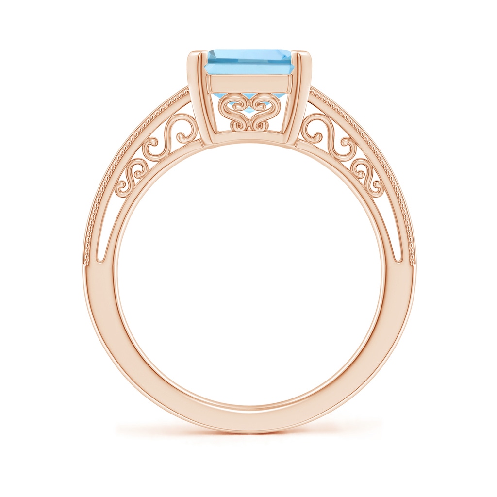 10x8mm AAAA Emerald-Cut Aquamarine Solitaire Ring with Milgrain in Rose Gold Side-1