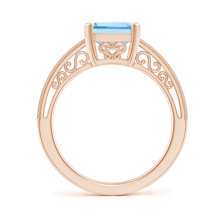 10x8mm AAAA Emerald-Cut Aquamarine Solitaire Ring with Milgrain in Rose Gold side-1
