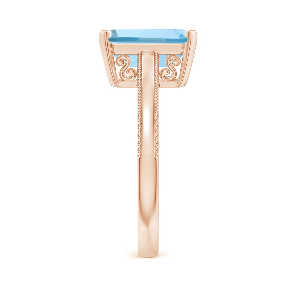 10x8mm AAAA Emerald-Cut Aquamarine Solitaire Ring with Milgrain in Rose Gold side-2