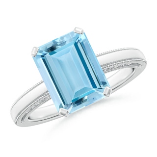 10x8mm AAAA Emerald-Cut Aquamarine Solitaire Ring with Milgrain in White Gold