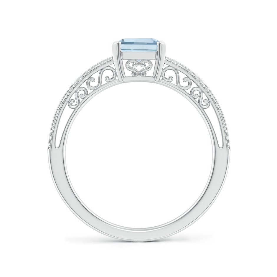 8x6mm A Emerald-Cut Aquamarine Solitaire Ring with Milgrain in White Gold side-1