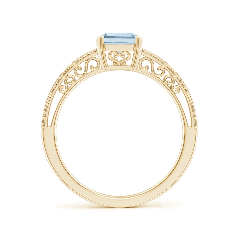 8x6mm A Emerald-Cut Aquamarine Solitaire Ring with Milgrain in Yellow Gold side-1