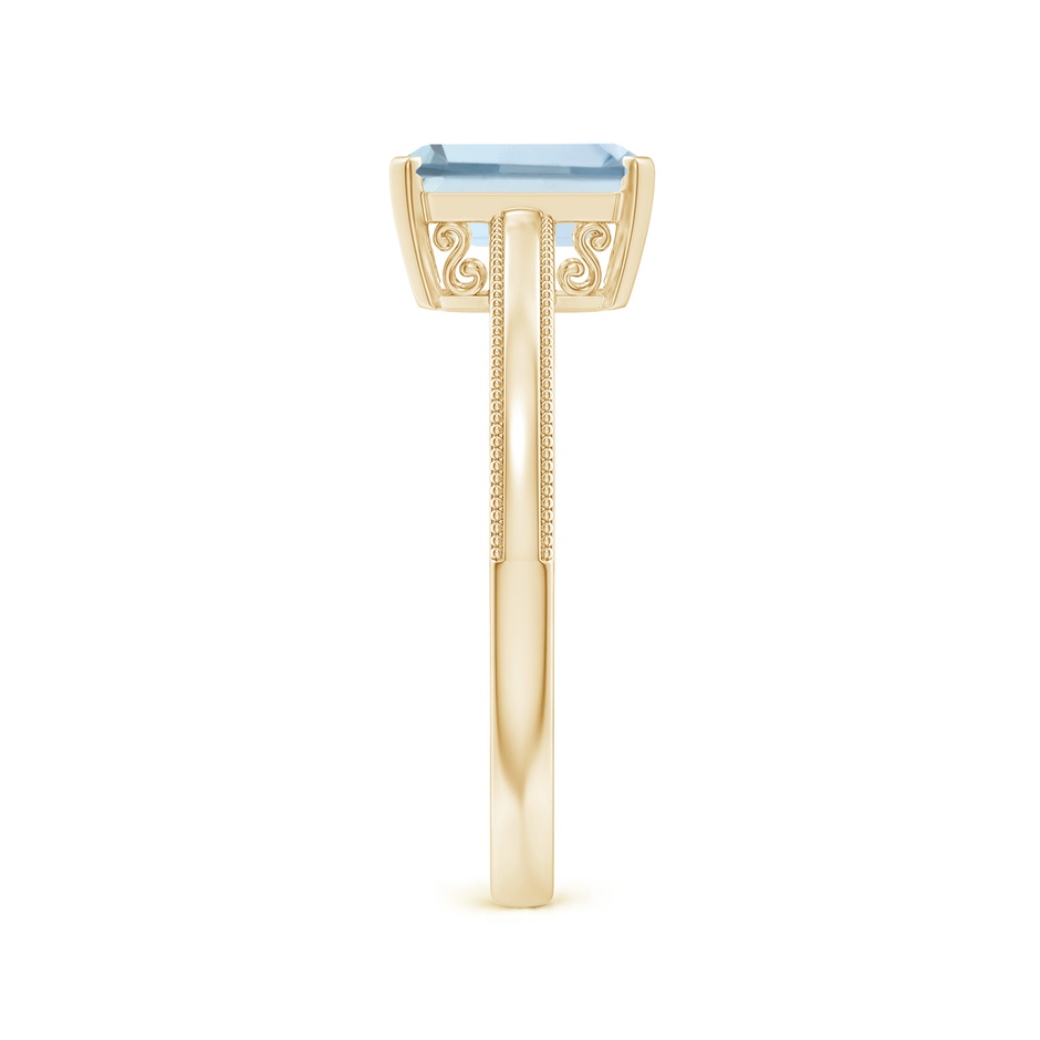 8x6mm A Emerald-Cut Aquamarine Solitaire Ring with Milgrain in Yellow Gold side-2