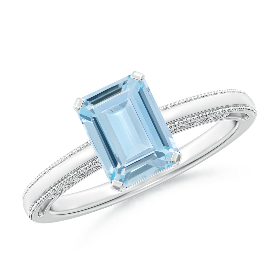 8x6mm AA Emerald-Cut Aquamarine Solitaire Ring with Milgrain in White Gold 