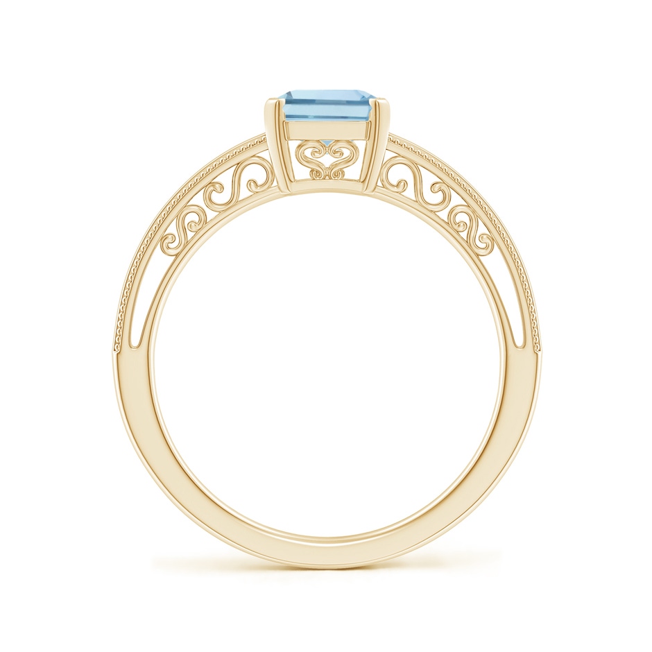 8x6mm AA Emerald-Cut Aquamarine Solitaire Ring with Milgrain in Yellow Gold side-1