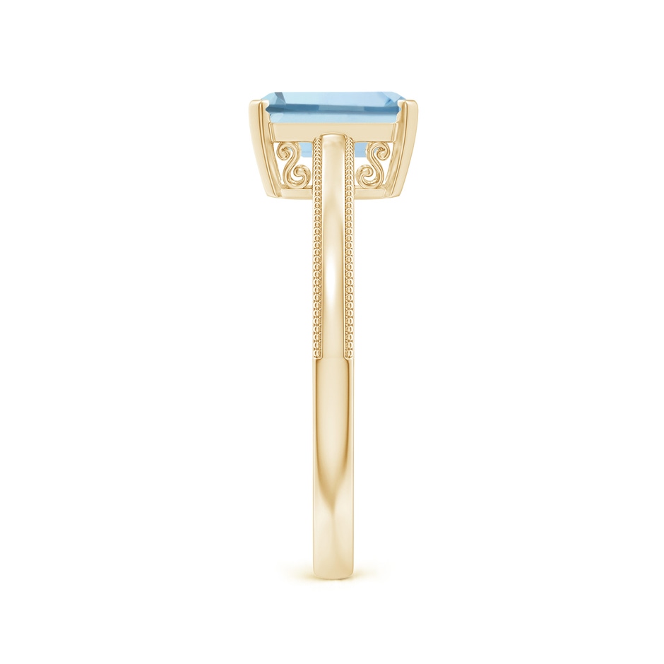 8x6mm AA Emerald-Cut Aquamarine Solitaire Ring with Milgrain in Yellow Gold side-2