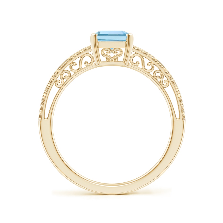 8x6mm AAA Emerald-Cut Aquamarine Solitaire Ring with Milgrain in Yellow Gold side-1