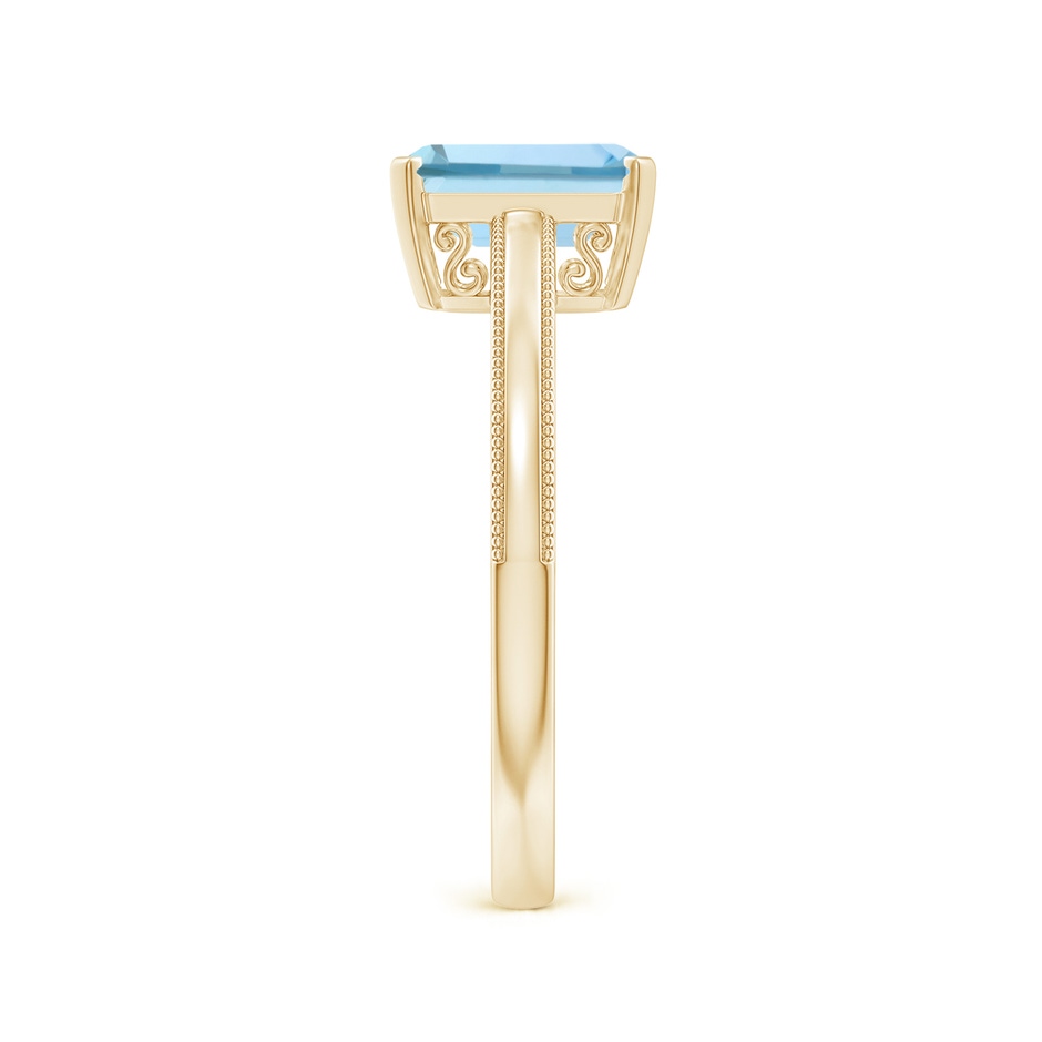 8x6mm AAA Emerald-Cut Aquamarine Solitaire Ring with Milgrain in Yellow Gold side-2