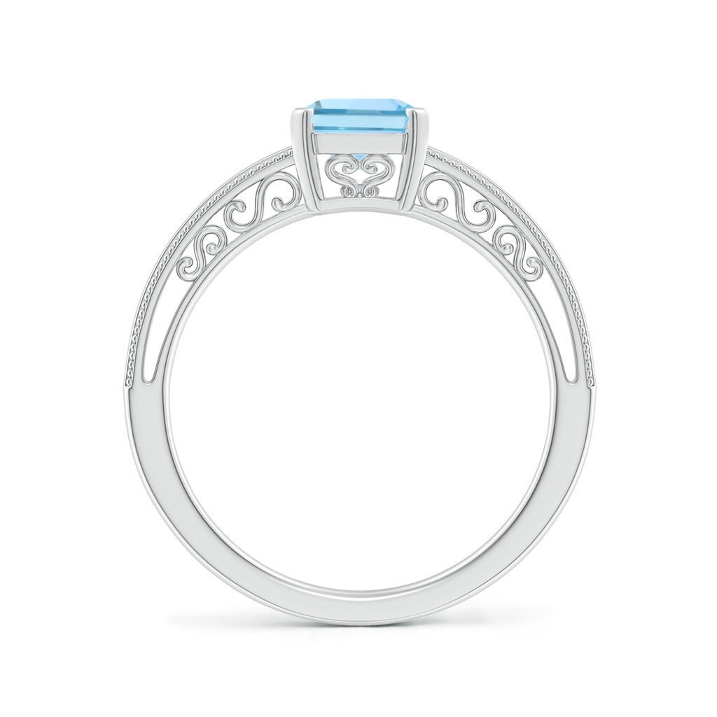 8x6mm AAAA Emerald-Cut Aquamarine Solitaire Ring with Milgrain in P950 Platinum Side-1