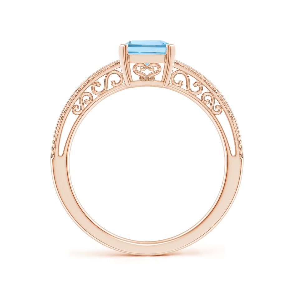 8x6mm AAAA Emerald-Cut Aquamarine Solitaire Ring with Milgrain in Rose Gold side-1