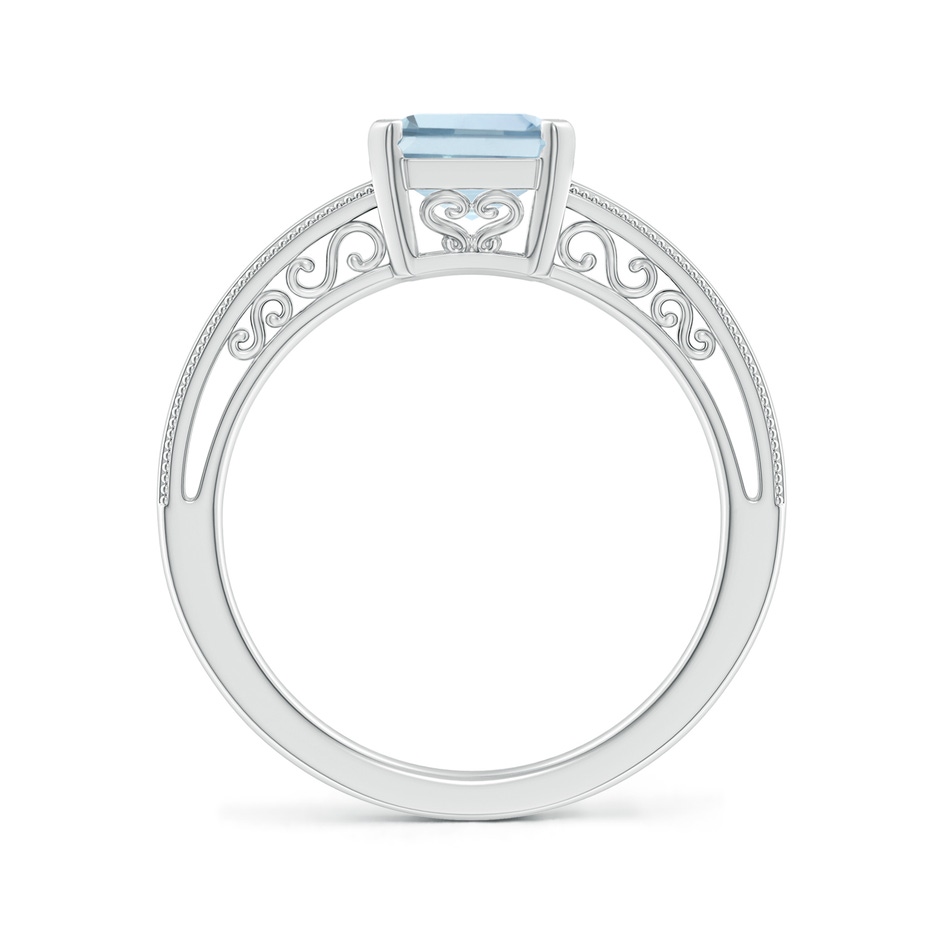 9x7mm A Emerald-Cut Aquamarine Solitaire Ring with Milgrain in P950 Platinum side-1