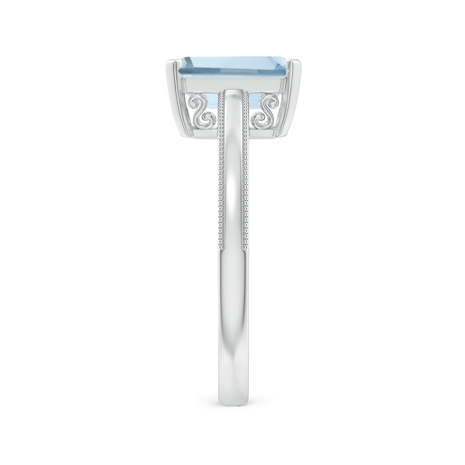 9x7mm A Emerald-Cut Aquamarine Solitaire Ring with Milgrain in P950 Platinum side-2