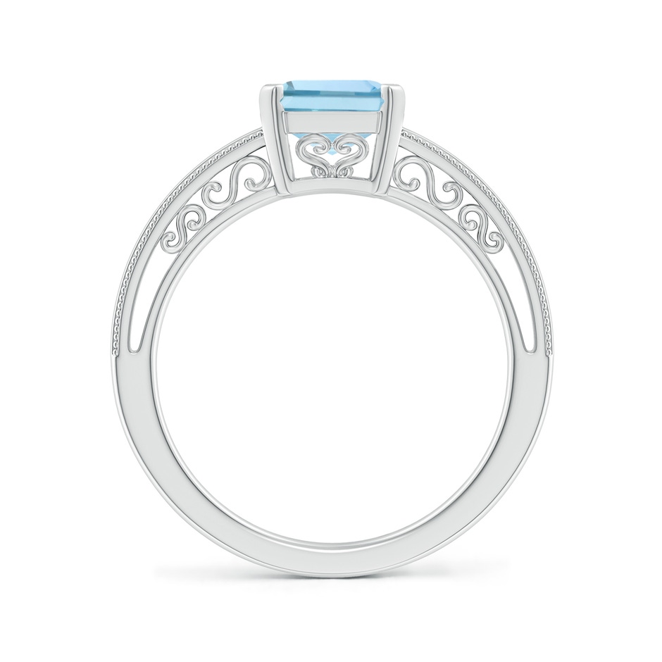 9x7mm AAA Emerald-Cut Aquamarine Solitaire Ring with Milgrain in White Gold side-1