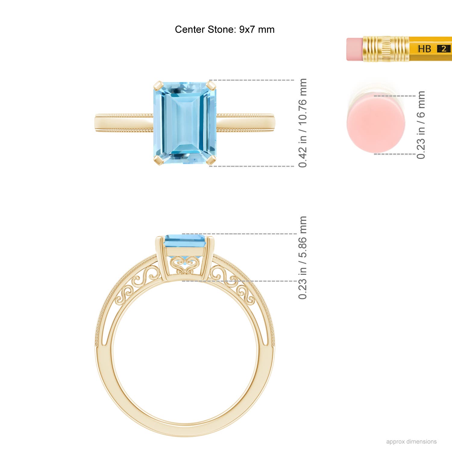 AAAA - Aquamarine / 2 CT / 14 KT Yellow Gold