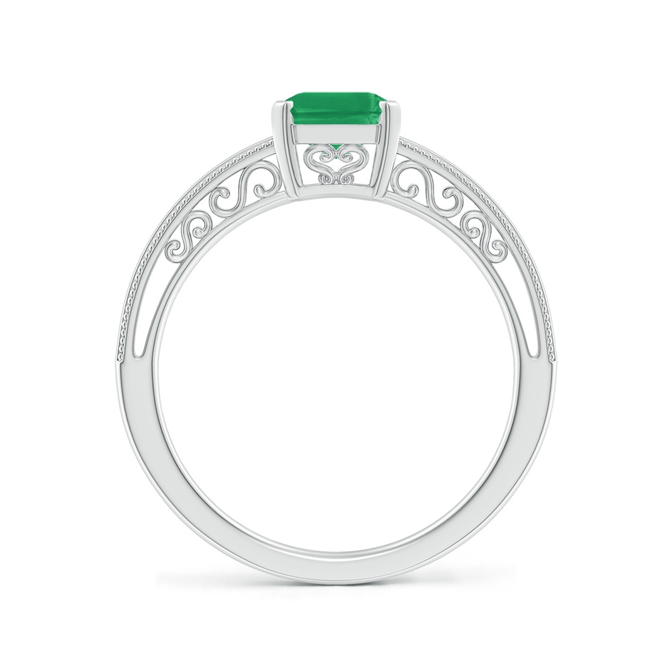 8x6mm A Emerald Cut Emerald Solitaire Ring with Milgrain in White Gold side-1