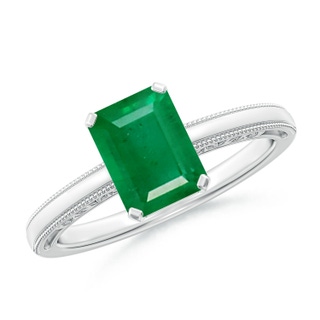 8x6mm AA Emerald Cut Emerald Solitaire Ring with Milgrain in P950 Platinum