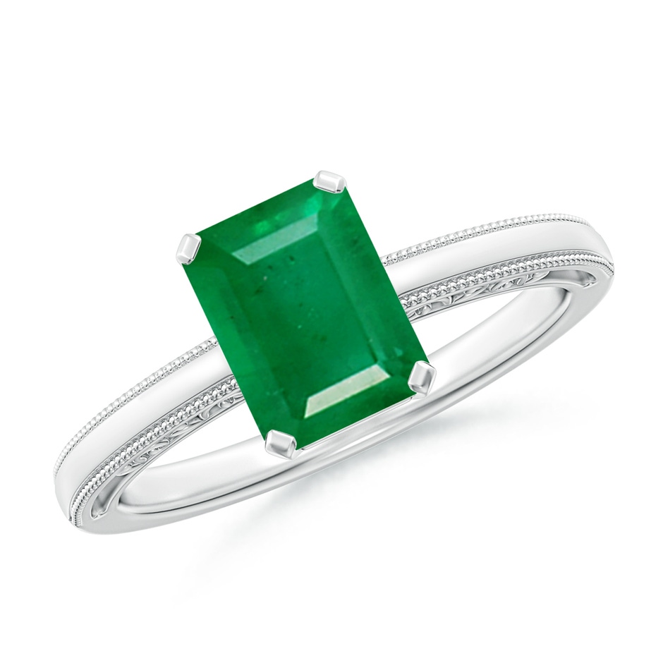 8x6mm AA Emerald Cut Emerald Solitaire Ring with Milgrain in P950 Platinum 