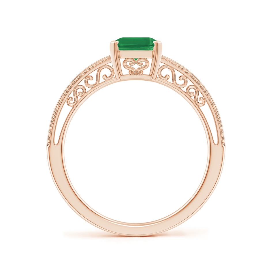 8x6mm AA Emerald Cut Emerald Solitaire Ring with Milgrain in Rose Gold Side-1