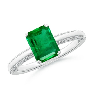 8x6mm AAA Emerald Cut Emerald Solitaire Ring with Milgrain in P950 Platinum
