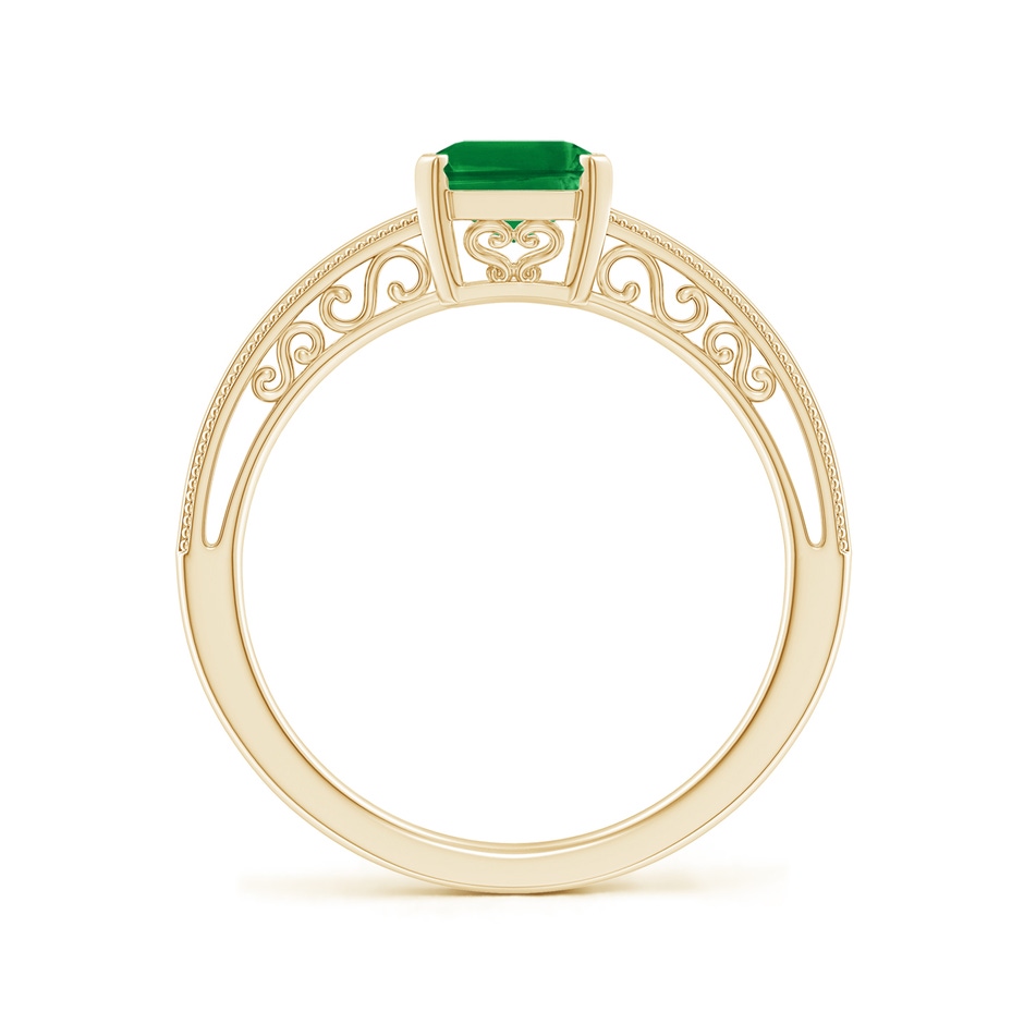 8x6mm AAA Emerald Cut Emerald Solitaire Ring with Milgrain in Yellow Gold side-1