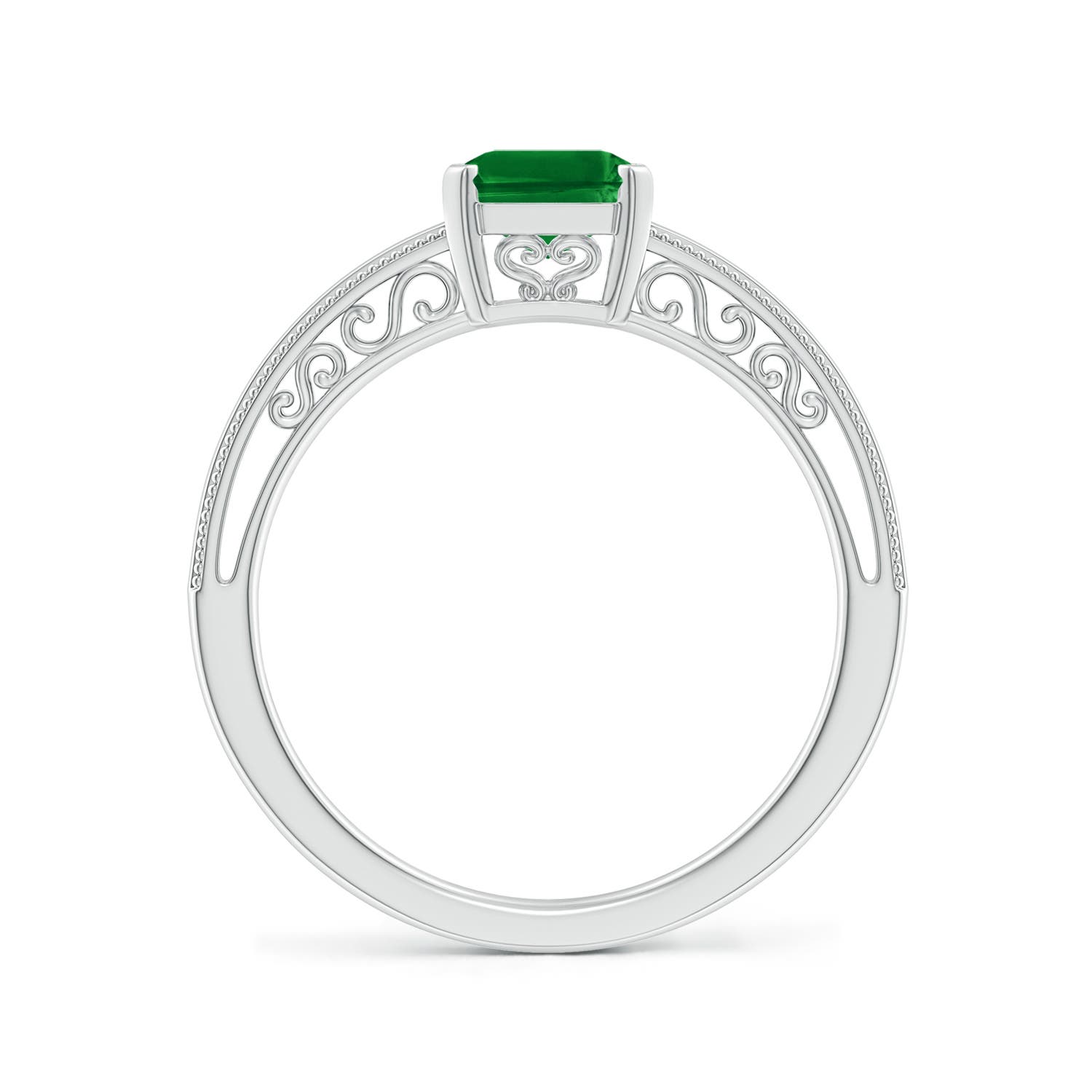 8x6mm AAAA Emerald Cut Emerald Solitaire Ring with Milgrain in P950 Platinum