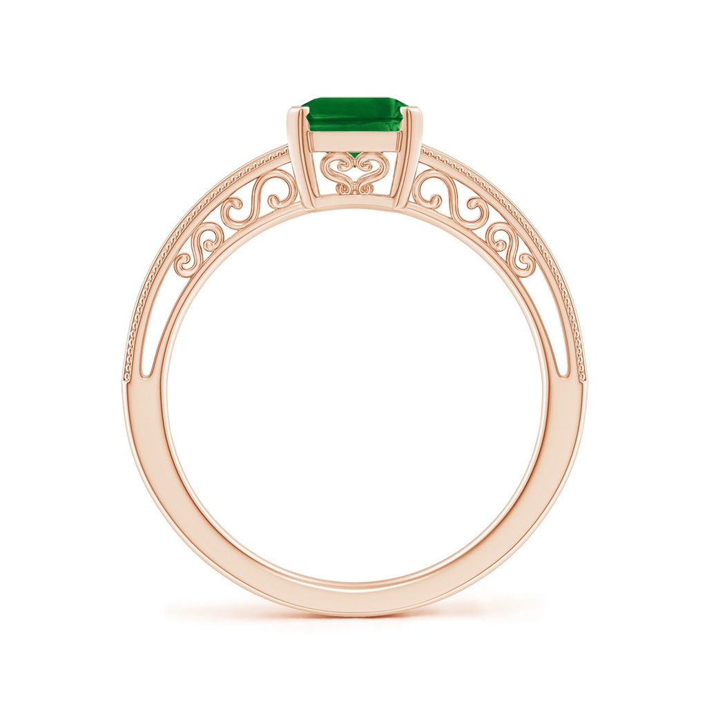 8x6mm AAAA Emerald Cut Emerald Solitaire Ring with Milgrain in Rose Gold - side_1