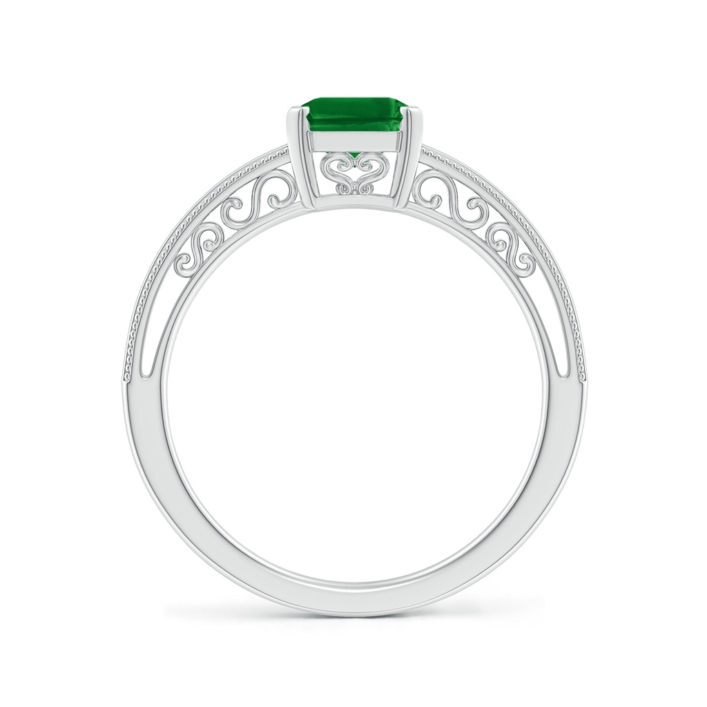 8x6mm AAAA Emerald Cut Emerald Solitaire Ring with Milgrain in White Gold - side_1