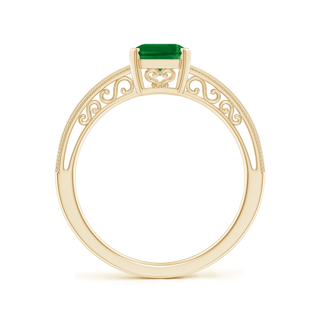 8x6mm AAAA Emerald Cut Emerald Solitaire Ring with Milgrain in Yellow Gold - Side_1