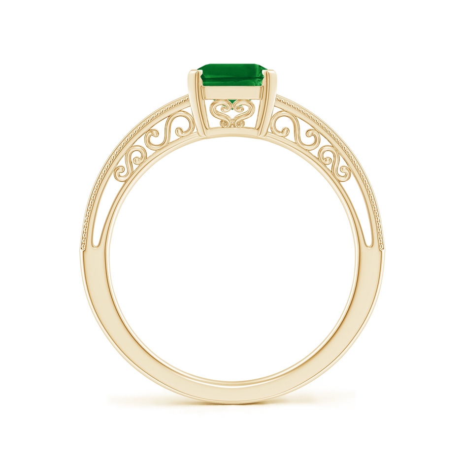 8x6mm AAAA Emerald Cut Emerald Solitaire Ring with Milgrain in Yellow Gold Side-1
