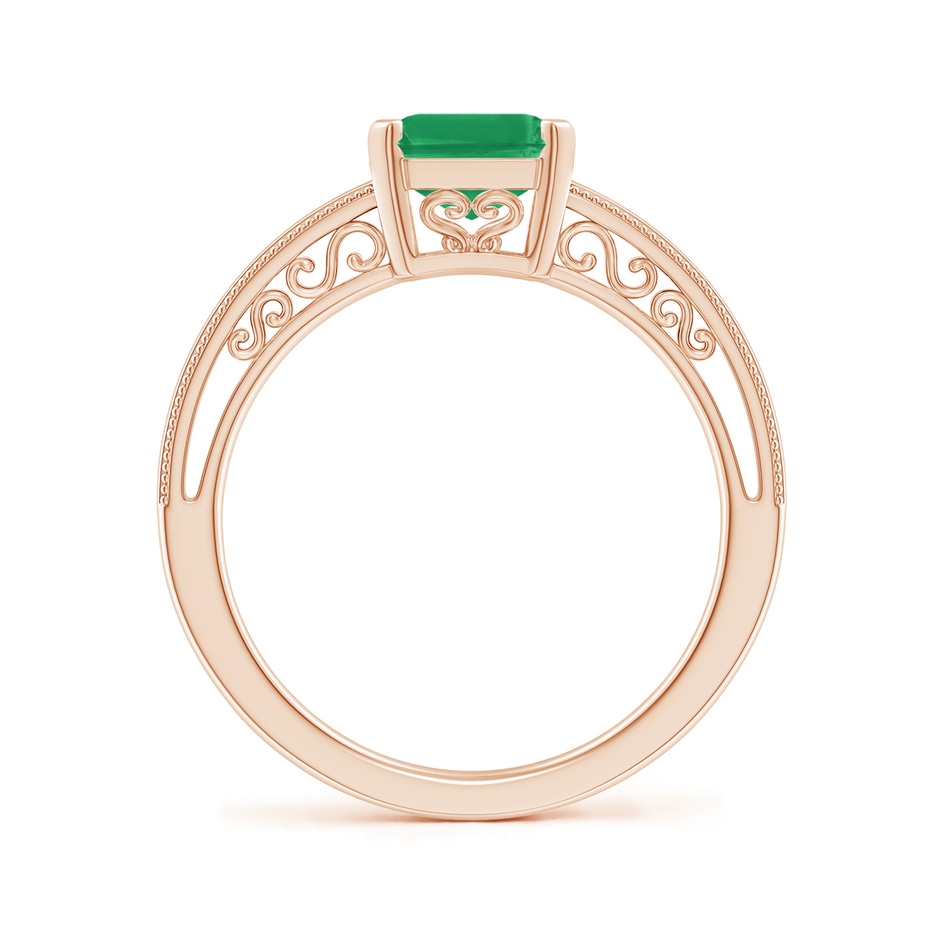 9x7mm A Emerald Cut Emerald Solitaire Ring with Milgrain in Rose Gold side-1