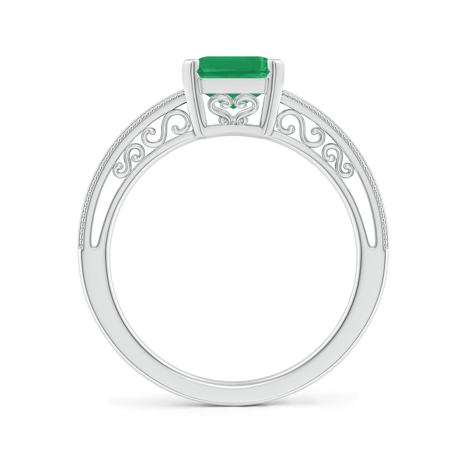 9x7mm A Emerald Cut Emerald Solitaire Ring with Milgrain in White Gold Side-1