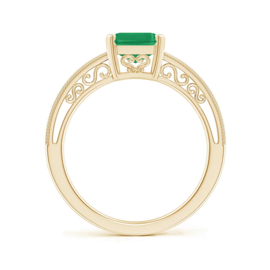 9x7mm A Emerald Cut Emerald Solitaire Ring with Milgrain in Yellow Gold side-1