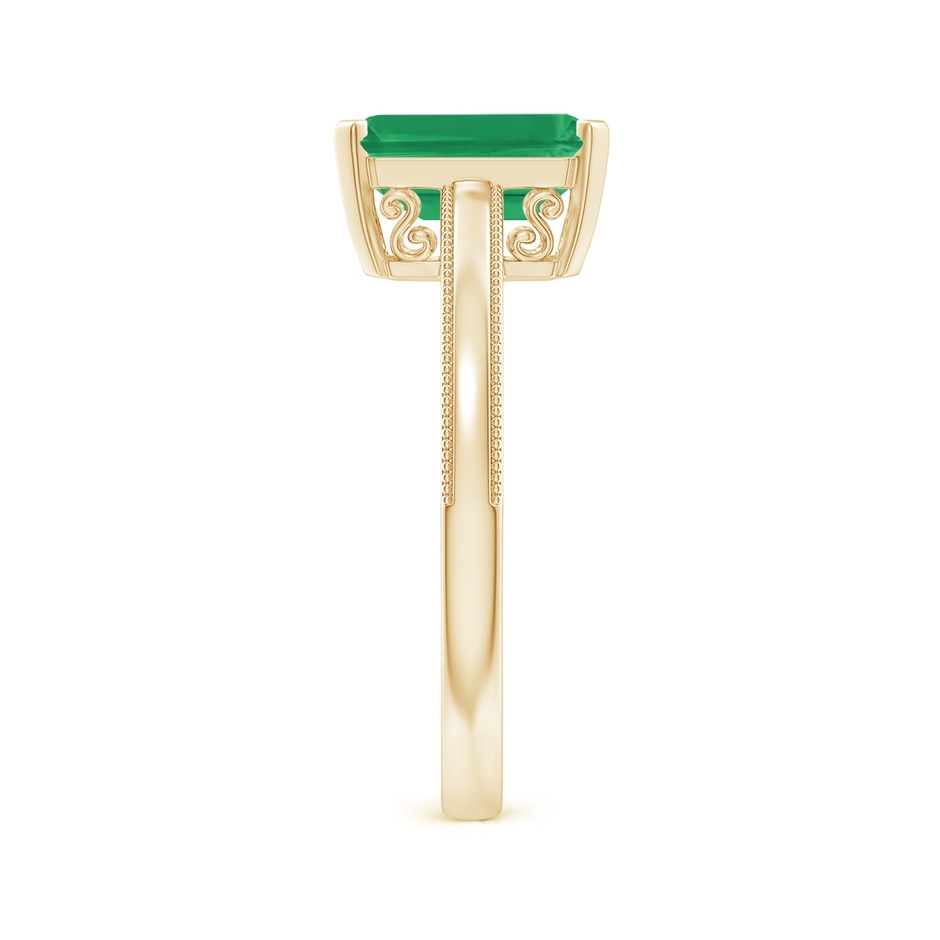 9x7mm A Emerald Cut Emerald Solitaire Ring with Milgrain in Yellow Gold side-2