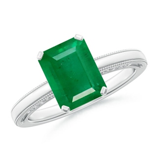 9x7mm AA Emerald Cut Emerald Solitaire Ring with Milgrain in P950 Platinum