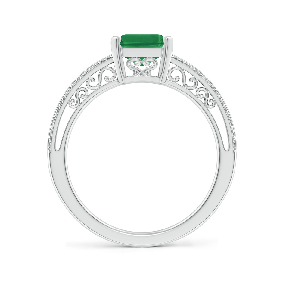 9x7mm AA Emerald Cut Emerald Solitaire Ring with Milgrain in P950 Platinum Side-1
