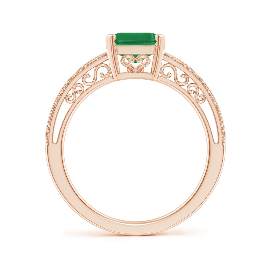 9x7mm AA Emerald Cut Emerald Solitaire Ring with Milgrain in Rose Gold Side-1