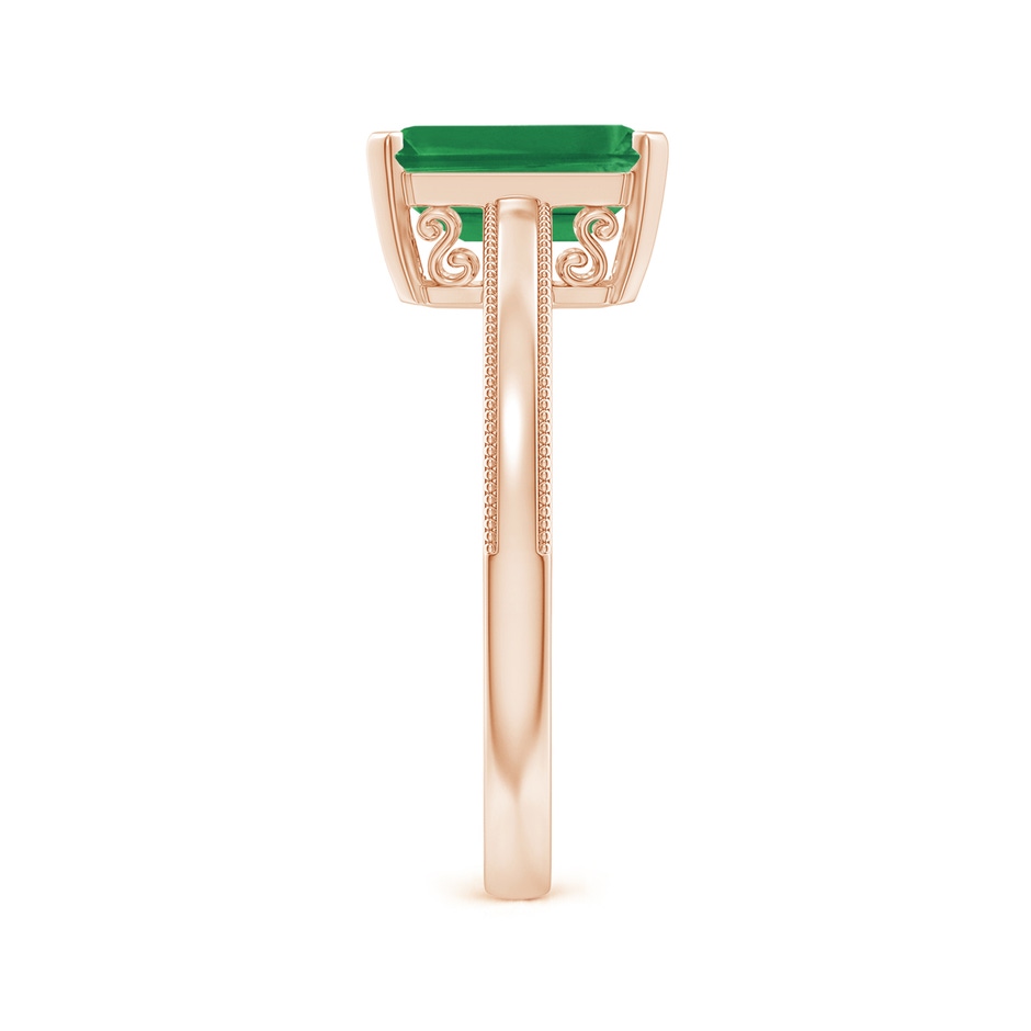 9x7mm AA Emerald Cut Emerald Solitaire Ring with Milgrain in Rose Gold Side-2