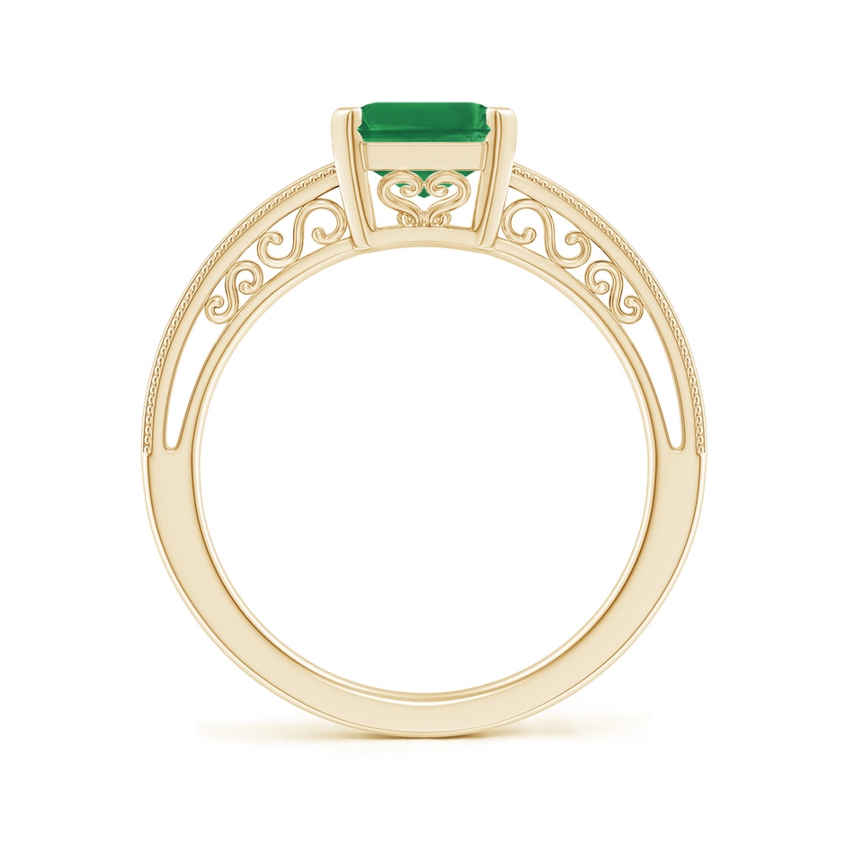 9x7mm AA Emerald Cut Emerald Solitaire Ring with Milgrain in Yellow Gold Side-1