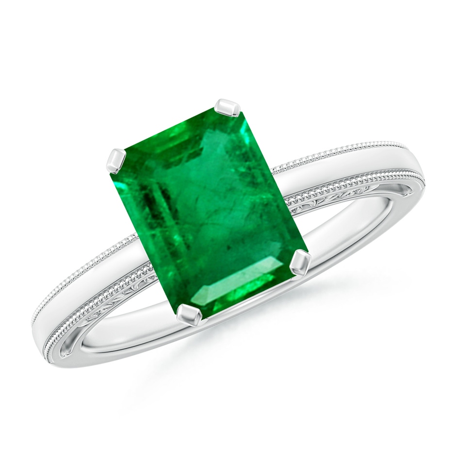 9x7mm AAA Emerald Cut Emerald Solitaire Ring with Milgrain in P950 Platinum 