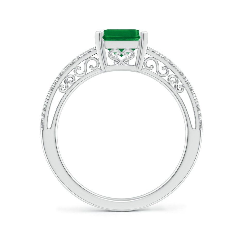 9x7mm AAA Emerald Cut Emerald Solitaire Ring with Milgrain in P950 Platinum Side-1