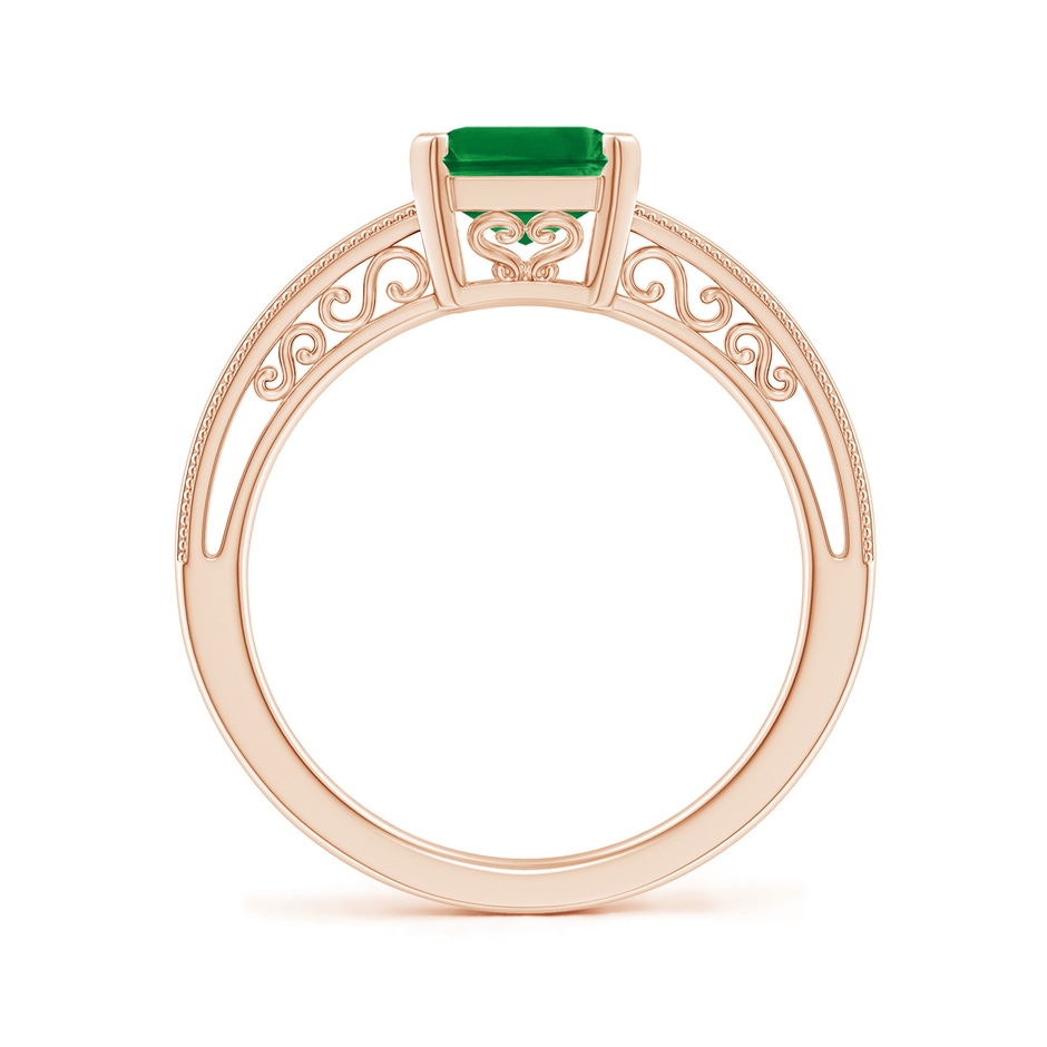 9x7mm AAA Emerald Cut Emerald Solitaire Ring with Milgrain in Rose Gold Side-1