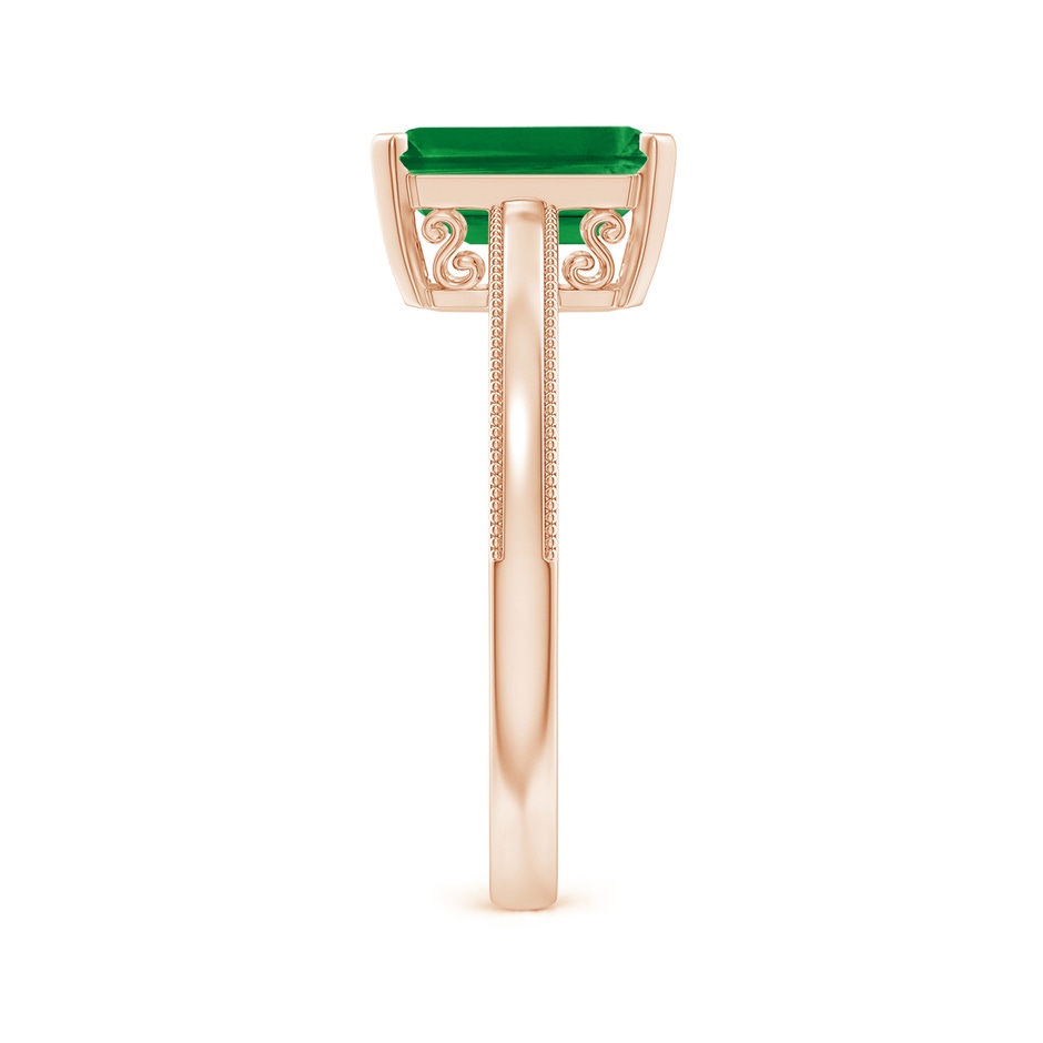 9x7mm AAA Emerald Cut Emerald Solitaire Ring with Milgrain in Rose Gold Side-2