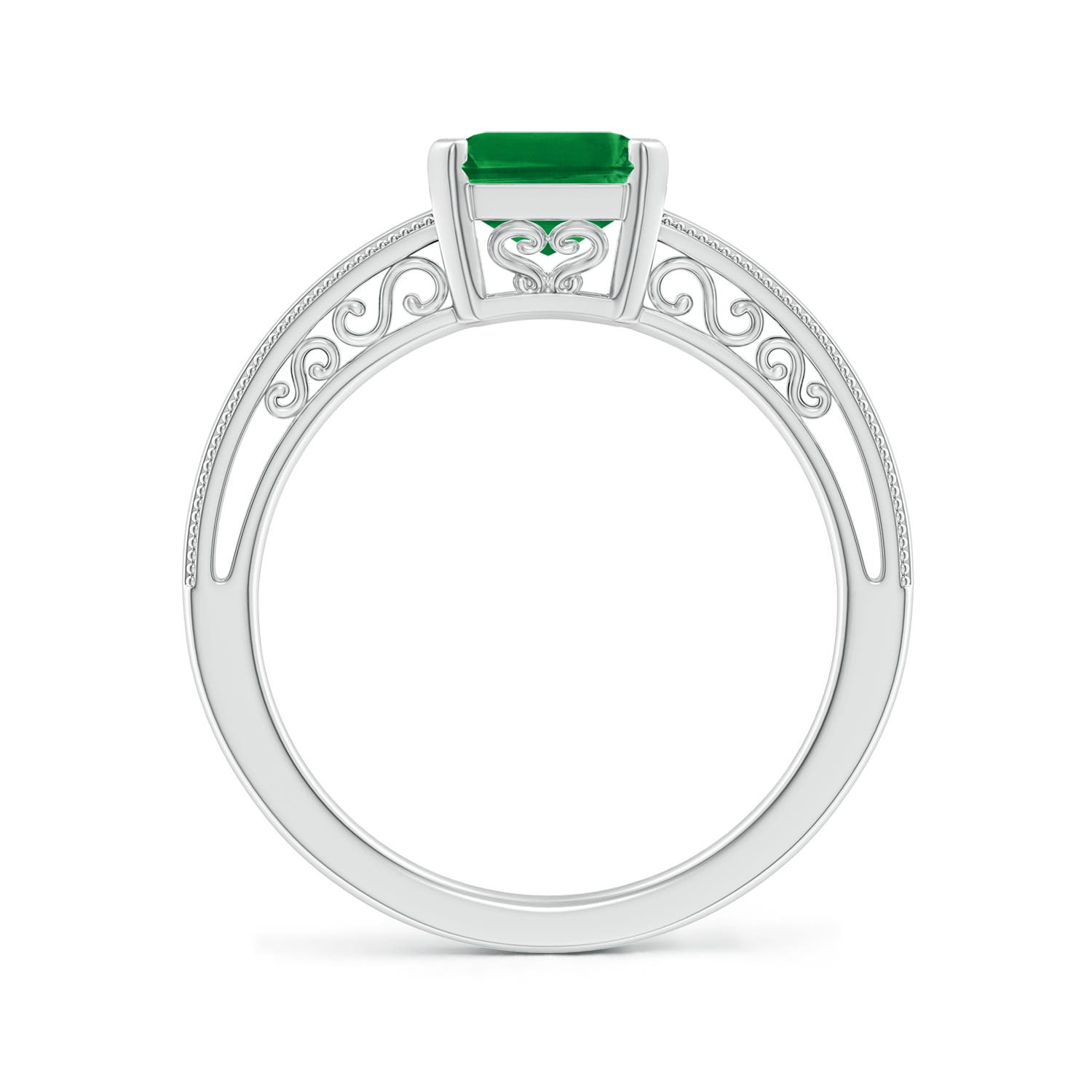 9x7mm AAA Emerald Cut Emerald Solitaire Ring with Milgrain in White Gold